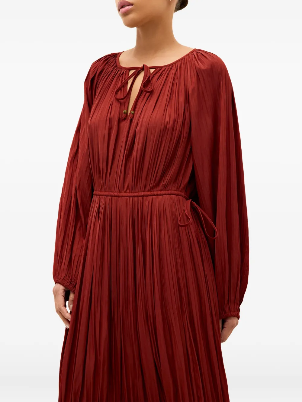 Marie Oliver Perrin Pleated Raglan-sleeve Maxi Dress In Red