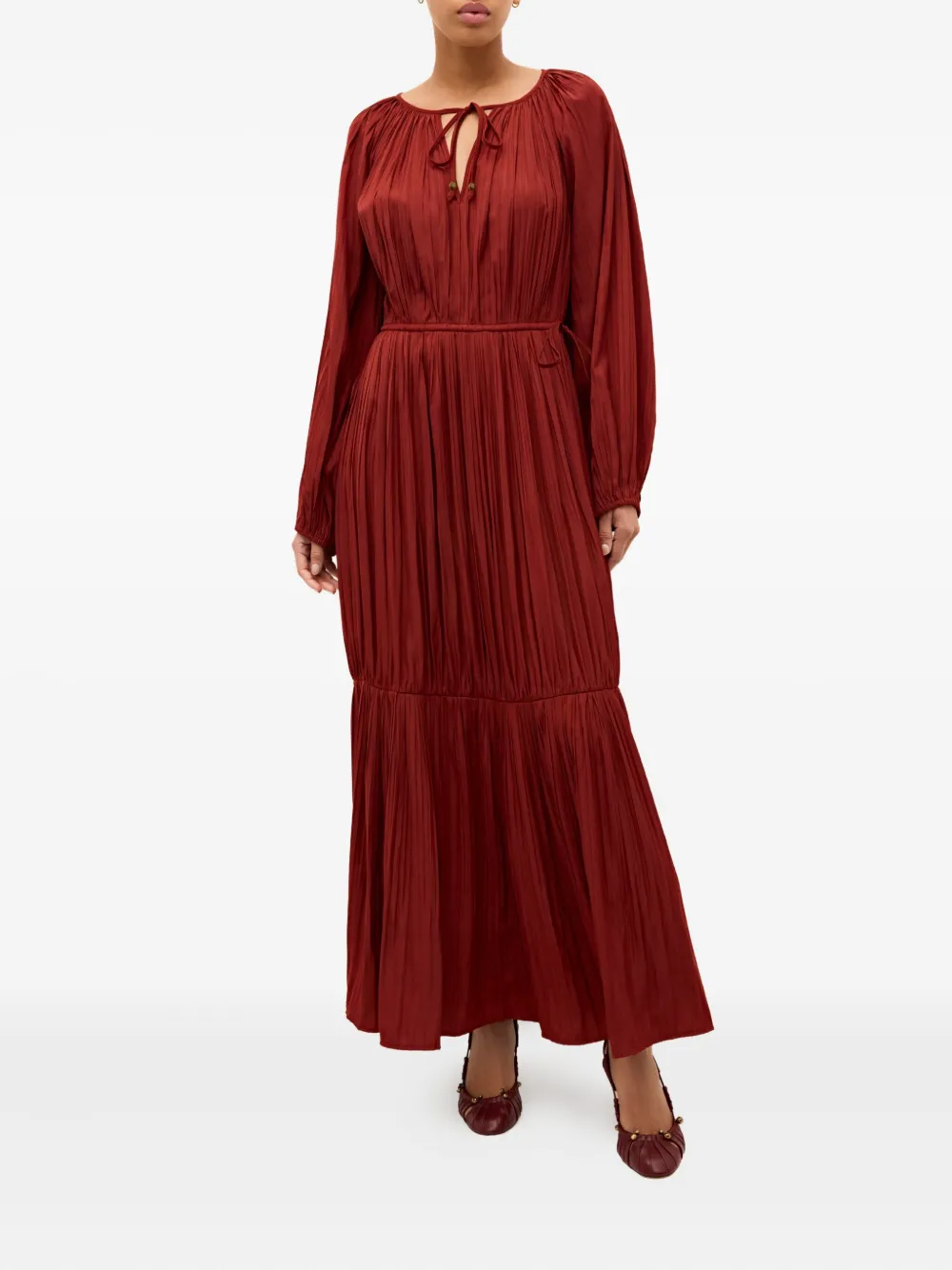 Marie Oliver Perrin geplooide maxi-jurk met gestrikte hals - Rood