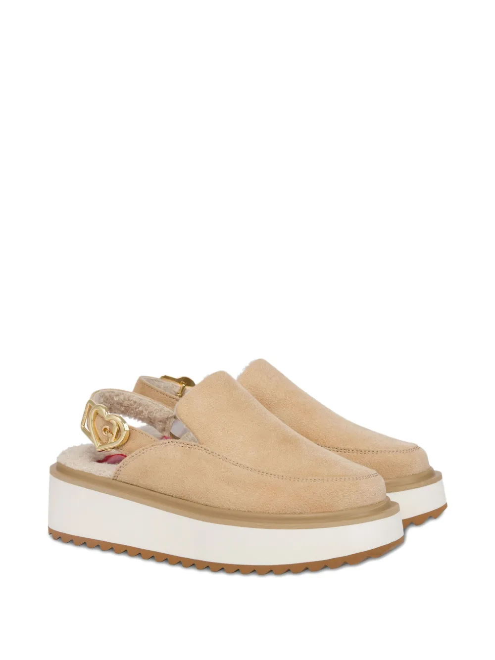 Love Moschino Muiltjes met plateauzool en hartgesp Beige
