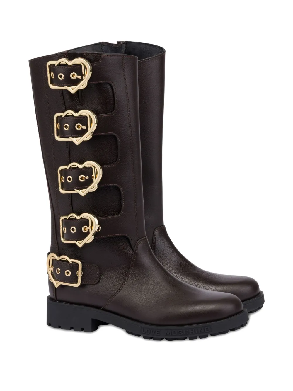 Love Moschino Leren laarzen met hartgesp Bruin