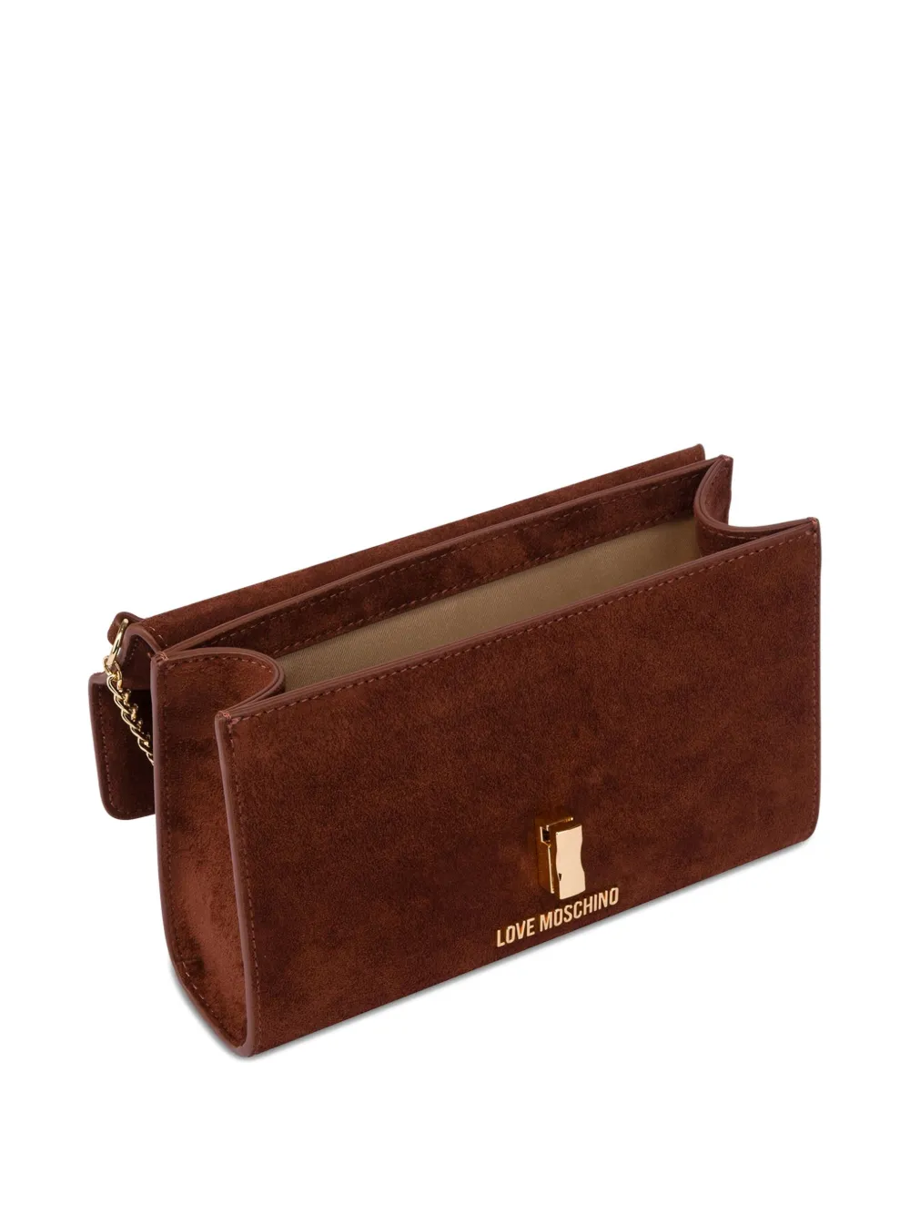 Love Moschino Heart-shaped Clasp Suede Bag In Brown