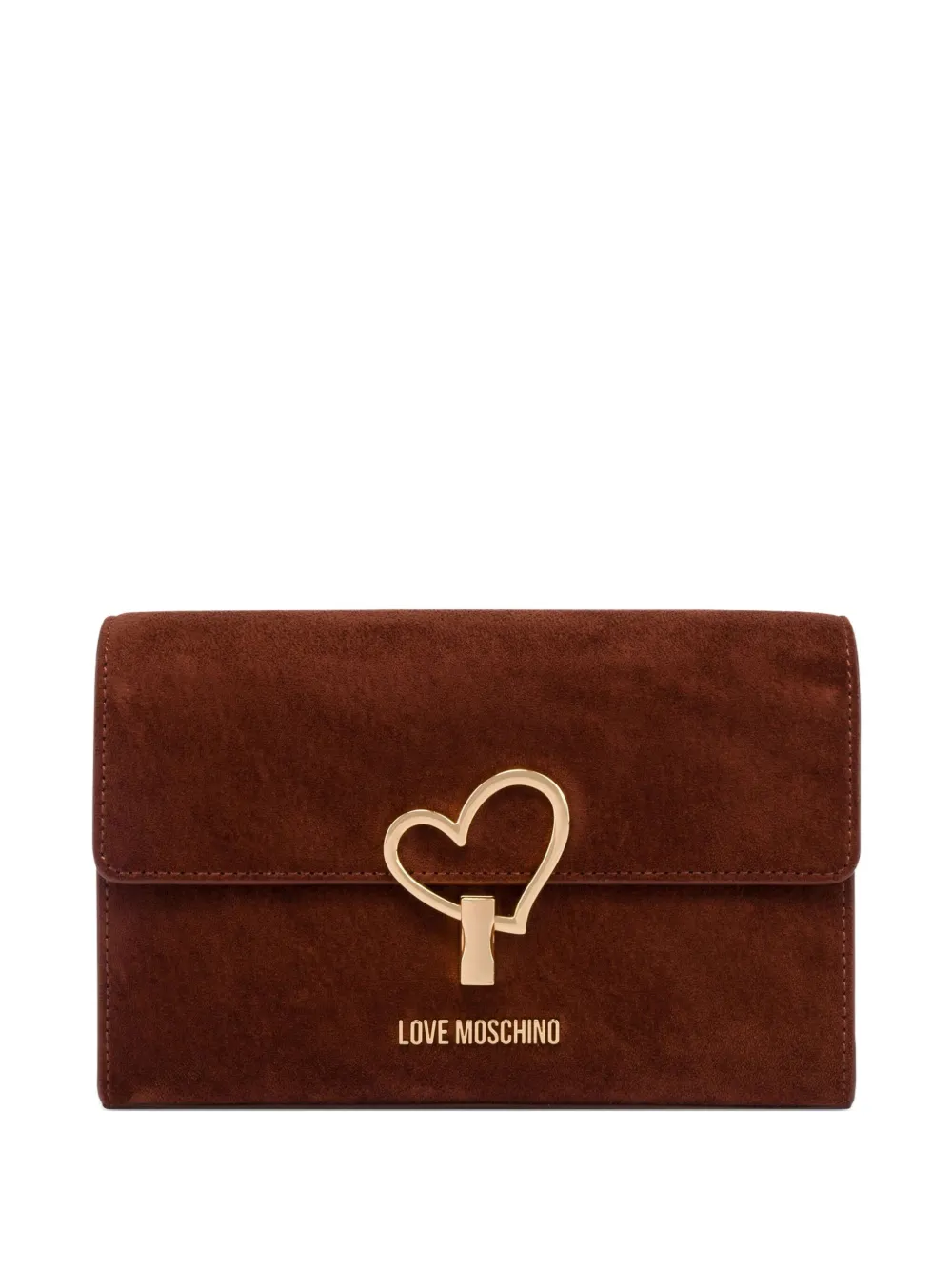 Love Moschino Heart-shaped Clasp Suede Bag In Brown