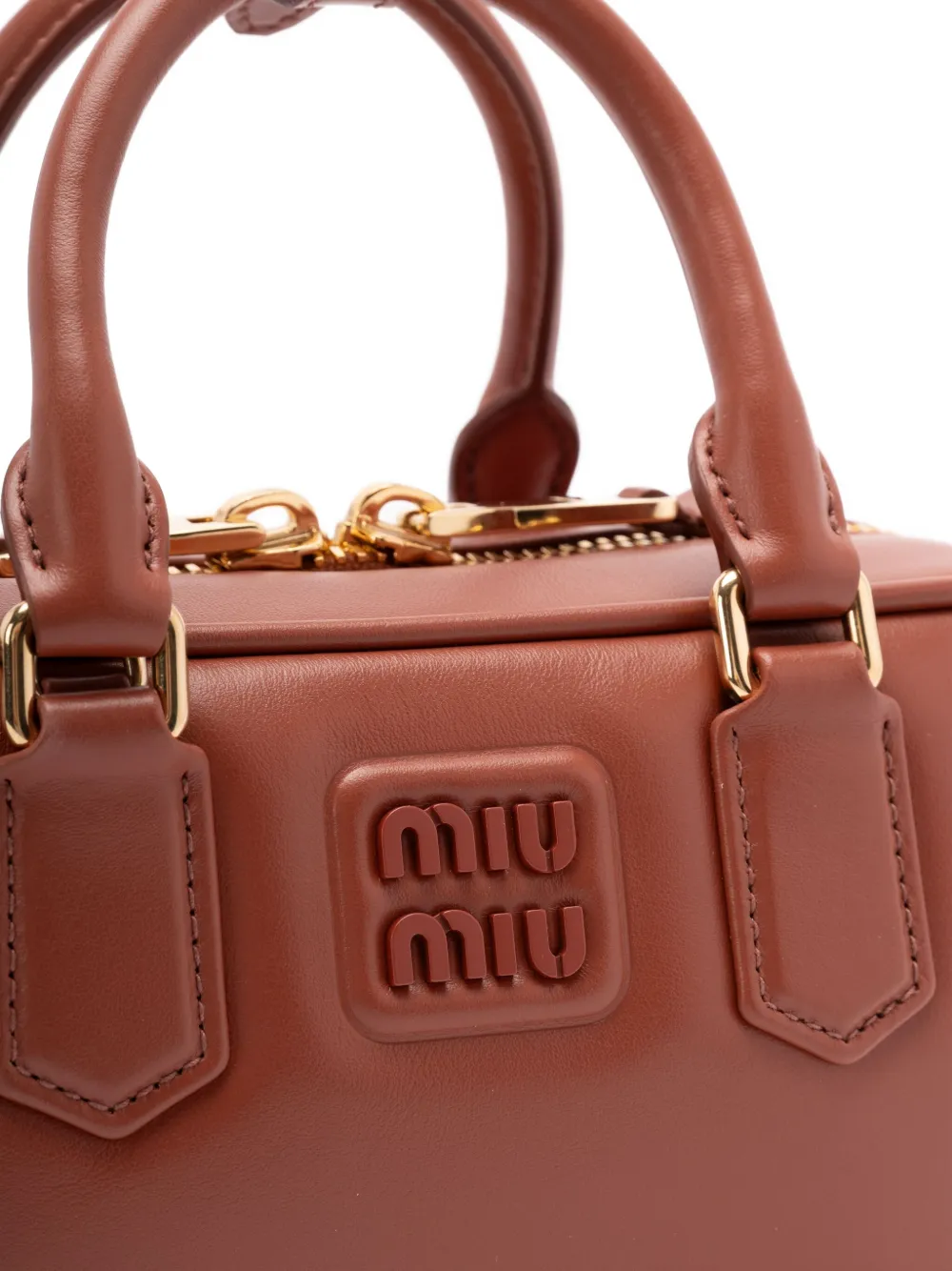Miu Arcadie shopper met logoplakkaat en handvat Beige
