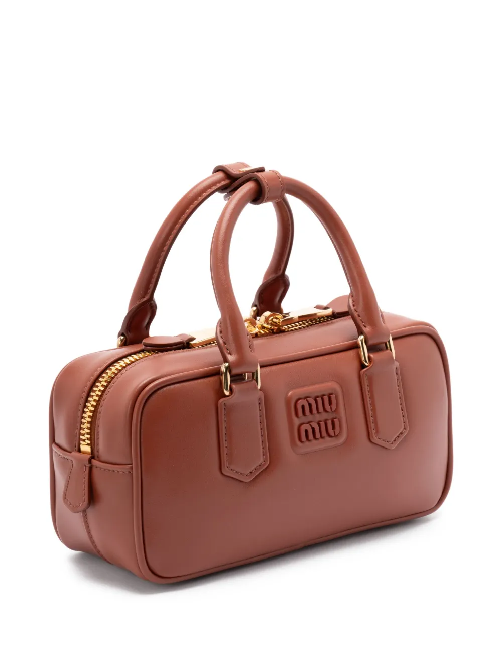 Miu Arcadie shopper met logoplakkaat en handvat Beige
