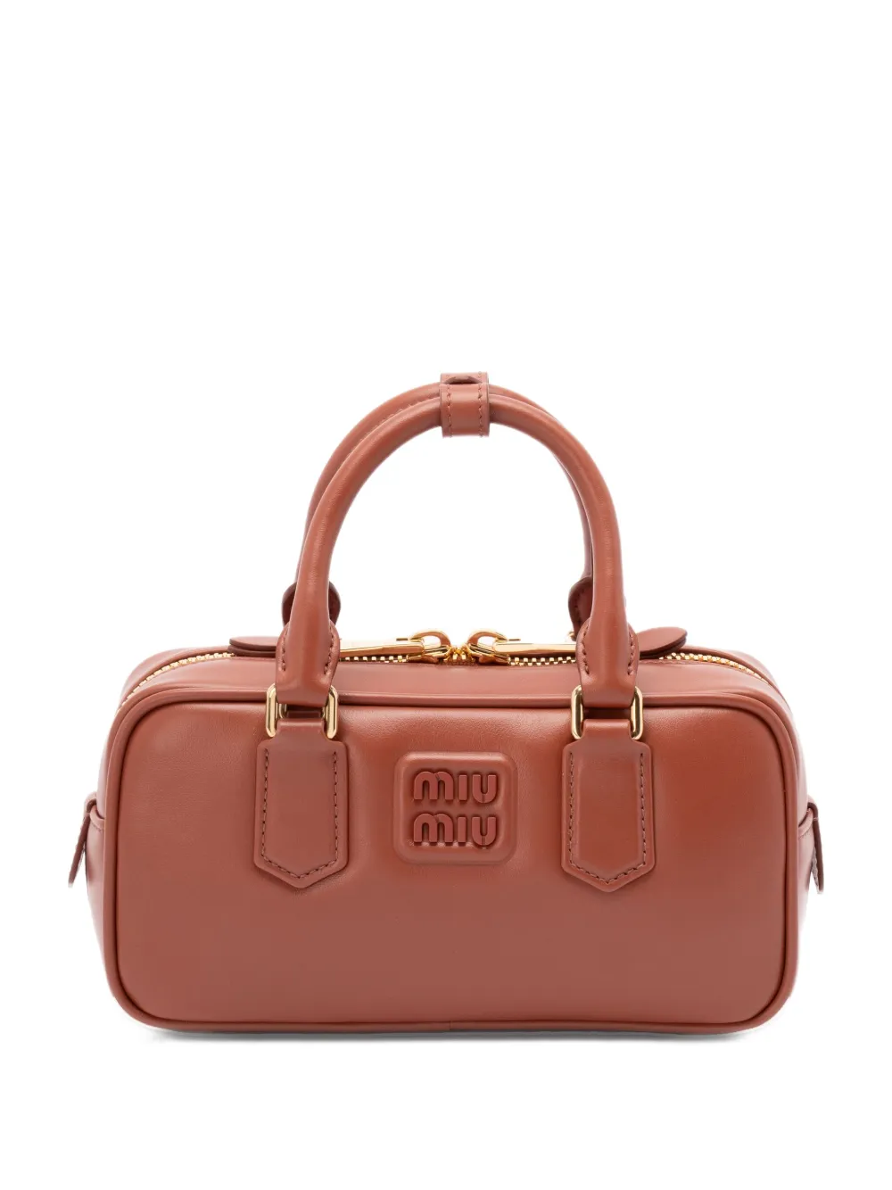 Miu Arcadie shopper met logoplakkaat en handvat Beige