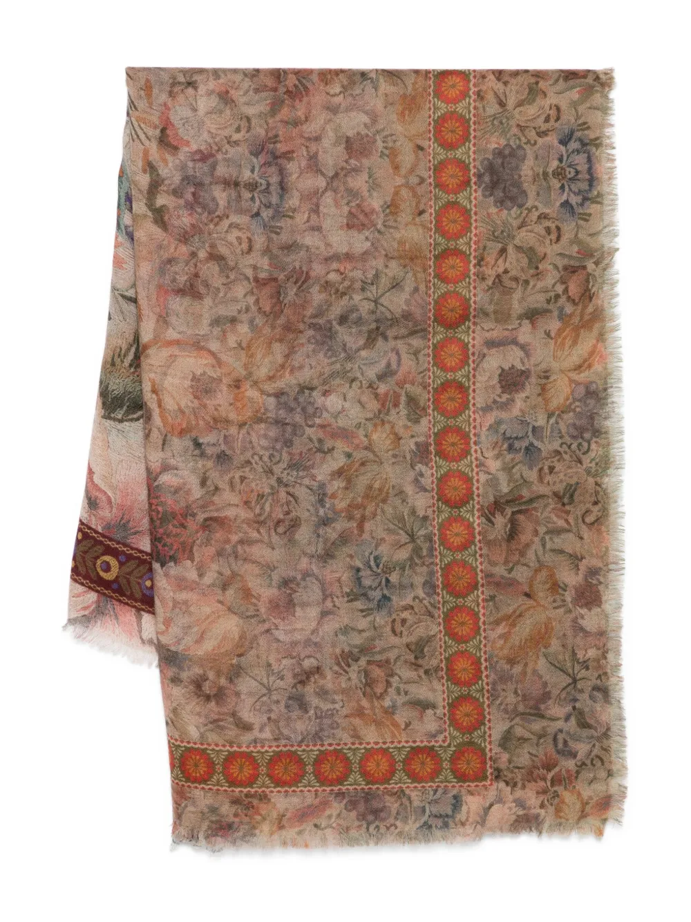 floral-print frayed-edge scarf