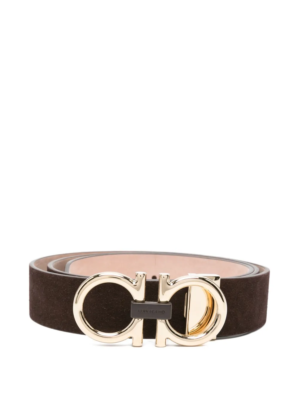 Ferragamo Gancini-buckle Suede Belt In Brown