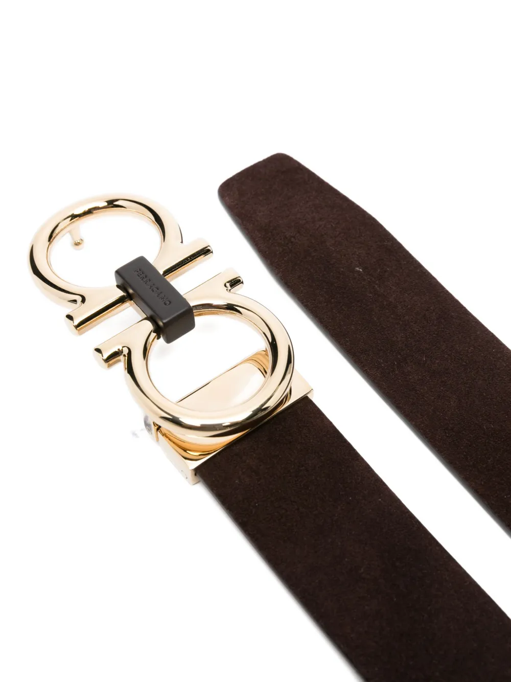 Ferragamo Gancini-buckle Suede Belt In Brown