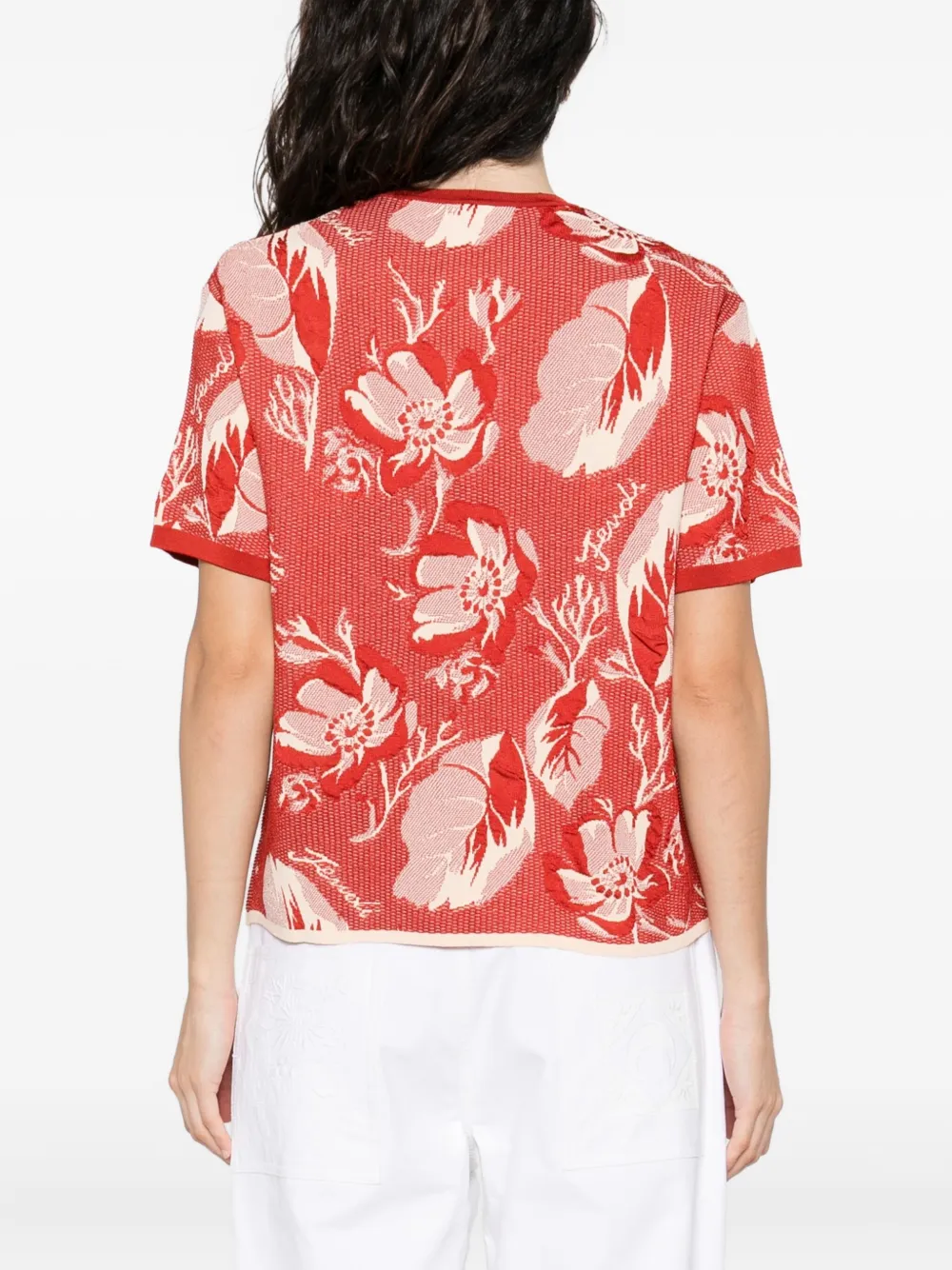 Fendi Floral-pattern Short-sleeved T-shirt In Red
