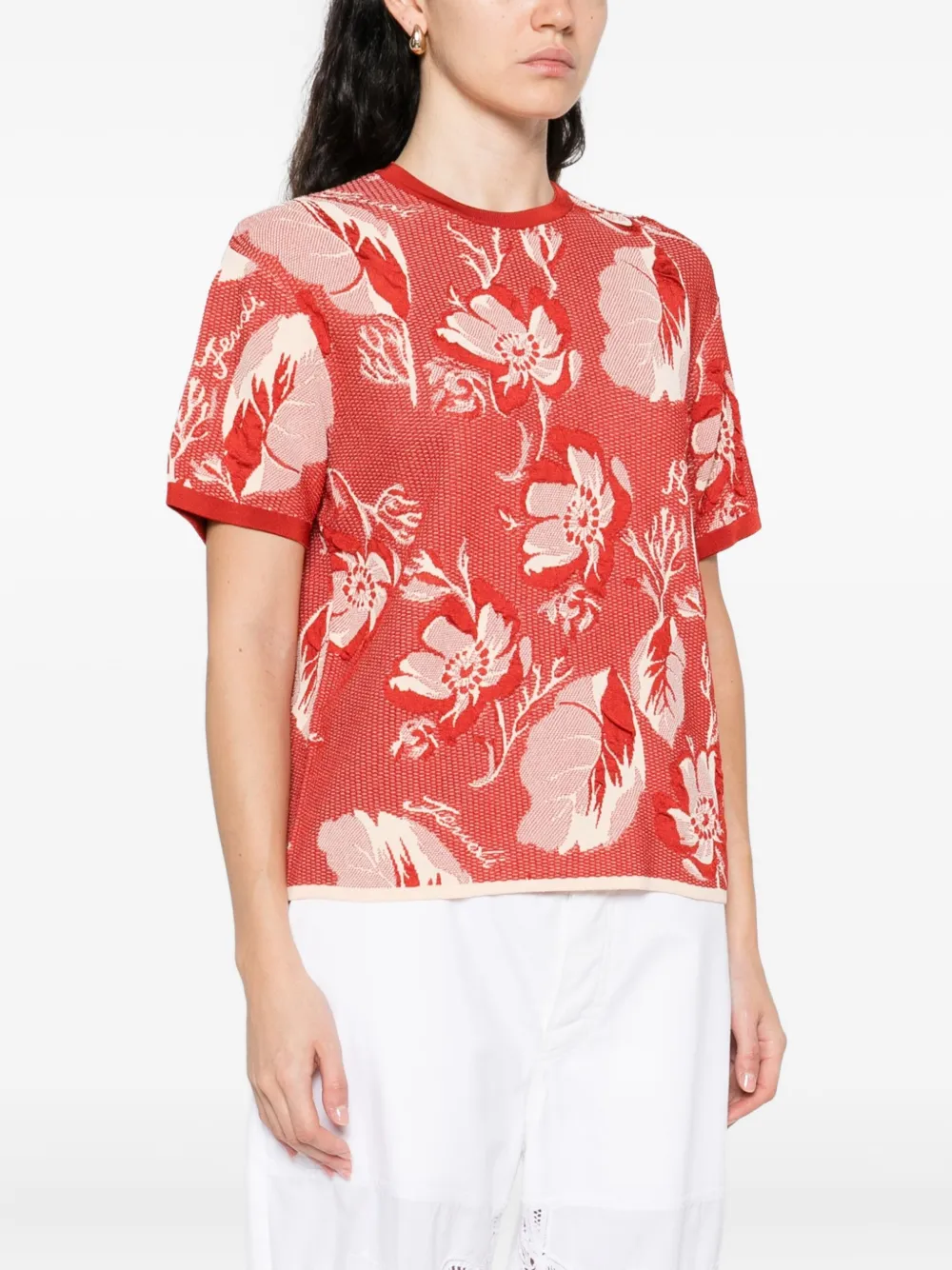 Fendi Floral-pattern Short-sleeved T-shirt In Red