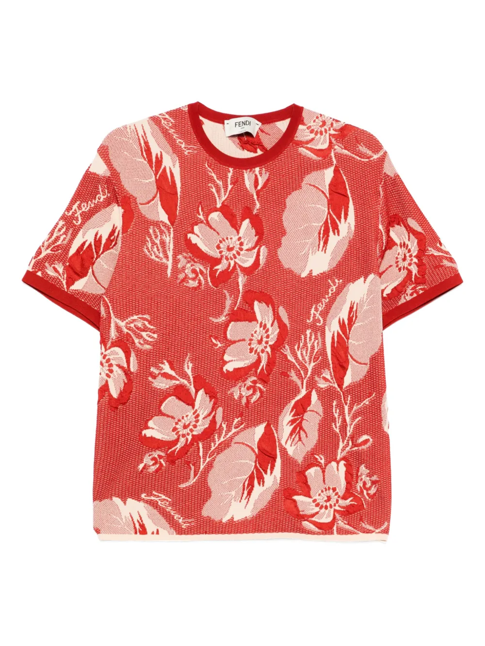 Fendi Floral-pattern Short-sleeved T-shirt In Red