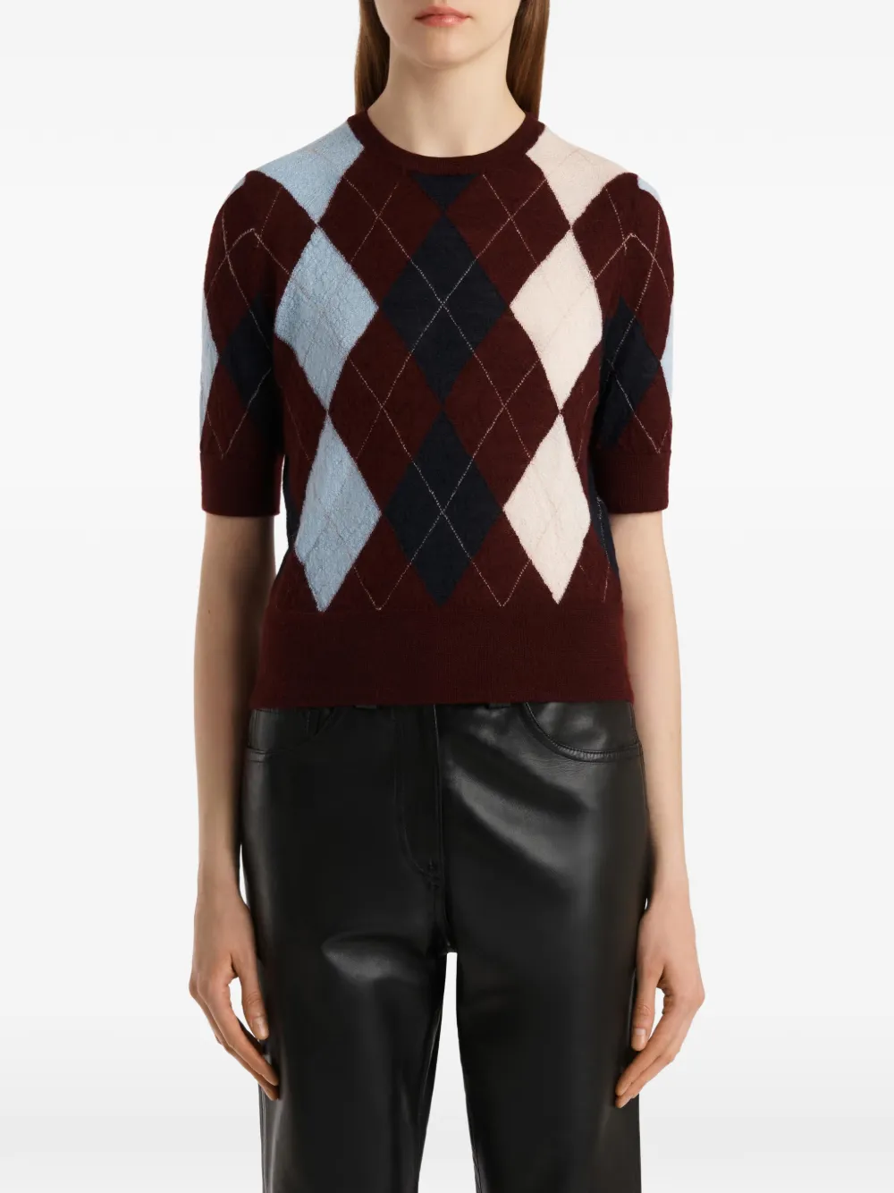 KHAITE Top met korte mouwen en diamantpatroon Rood