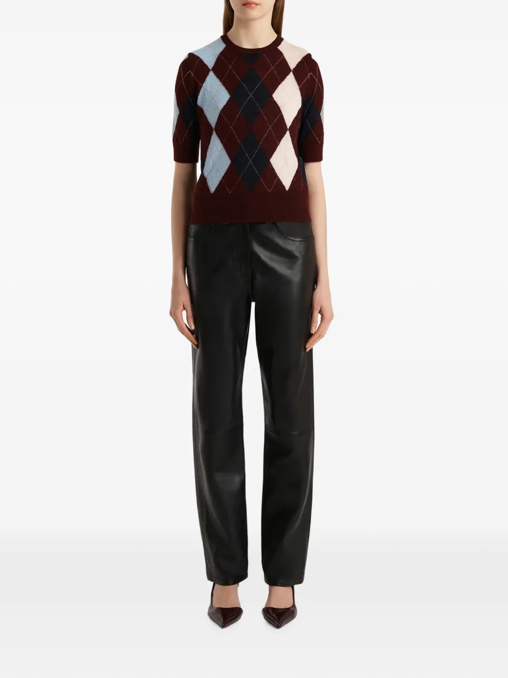 KHAITE Top met korte mouwen en diamantpatroon Rood