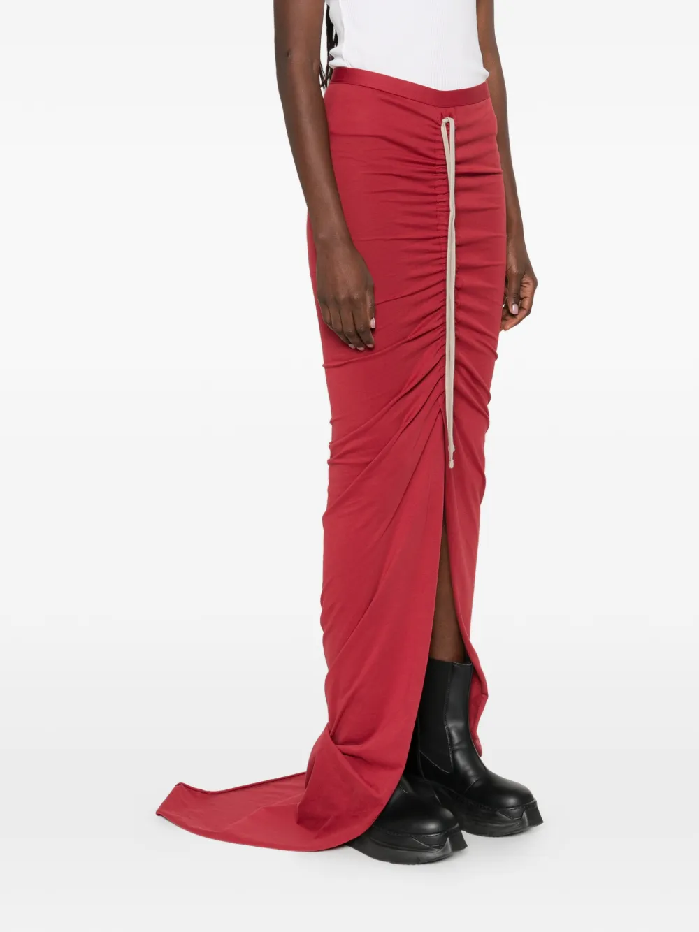 Moncler x Rick Owens jersey maxi-rok met trekkoord en split Rood