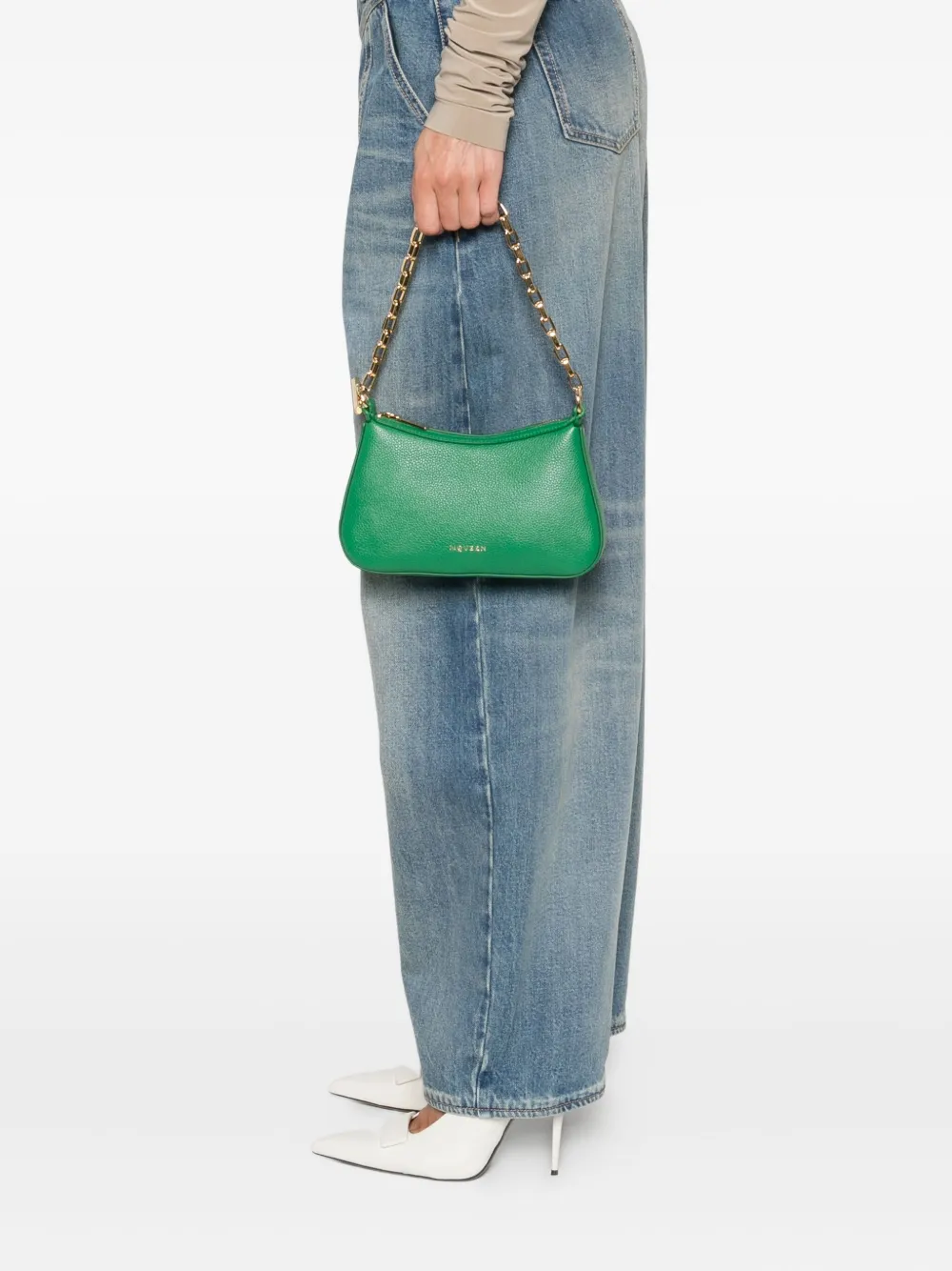 Alexander McQueen Leren shopper met T-bar en kettinghengsel - Groen