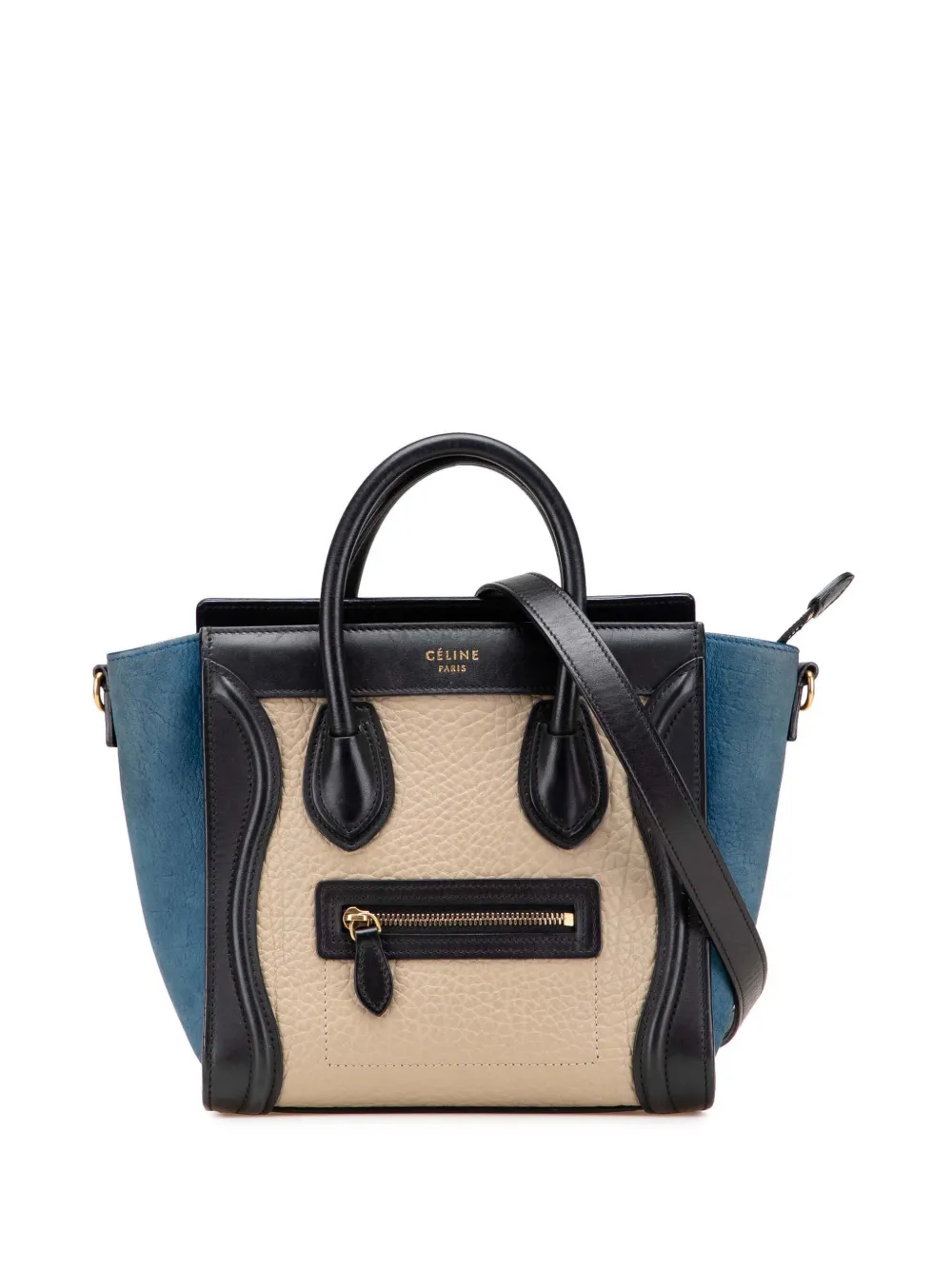 Céline Pre-Owned 2015 ナノ トリコロール ヌバック&カーフスキン ラゲージ トート サッチェルバッグ - ブラウン Céline Pre-Owned 2015 ナノ トリコロール ヌバック&カーフスキン ラゲージ トート サッチェルバッグ - ブラウン