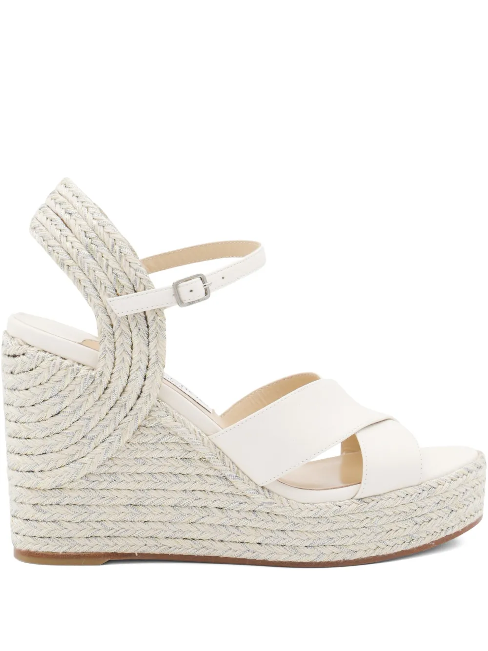 Jimmy Choo 100mm Dellena Leather Cross-strap Wedge Espadrilles