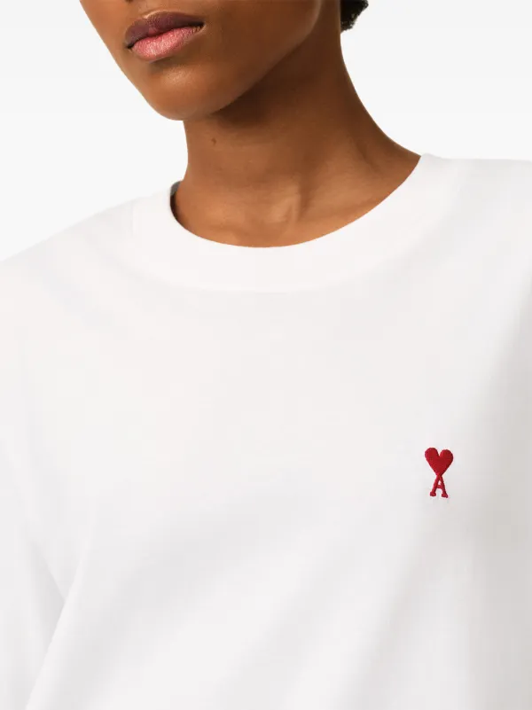 AMI Paris White Cotton Longsleeves t-shirt With Ami De Coeur