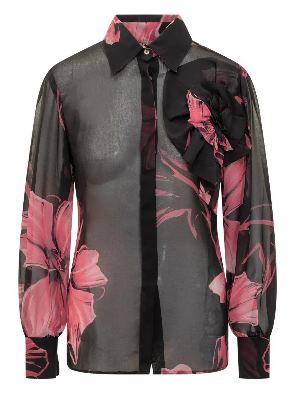 CHIARA BONI La Petite Robe Maja floral-print ruffled shirt Zwart