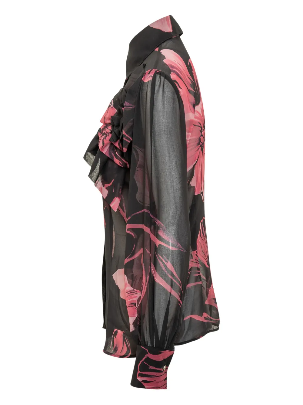 CHIARA BONI La Petite Robe Maja floral-print ruffled shirt Zwart