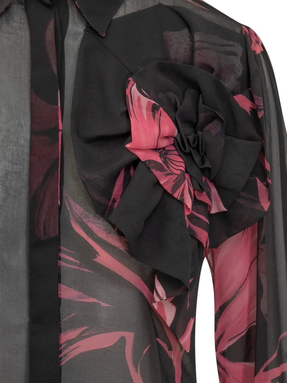 CHIARA BONI La Petite Robe Maja floral-print ruffled shirt Zwart