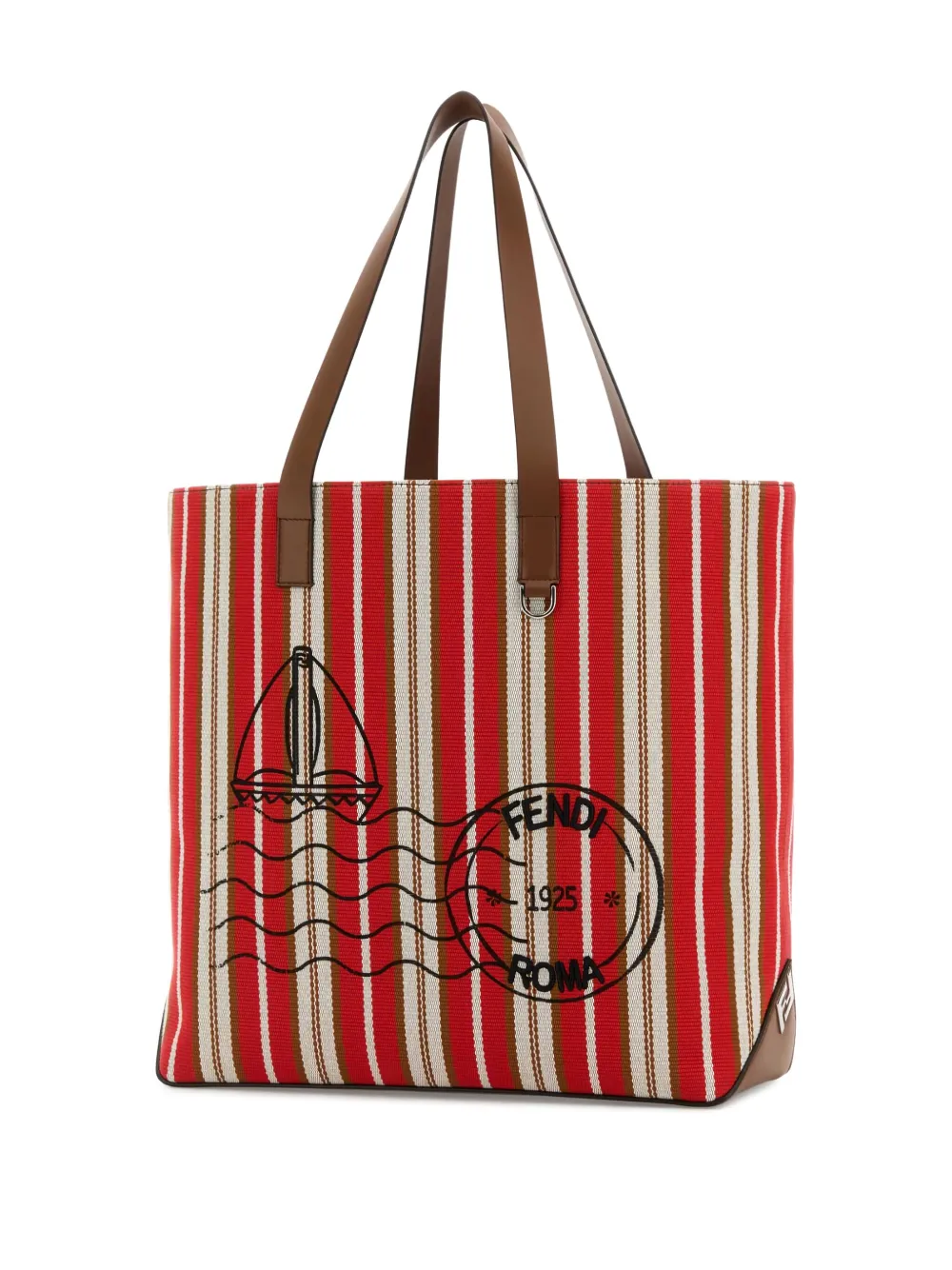 FENDI medium striped postage-stamp tote bag Rood