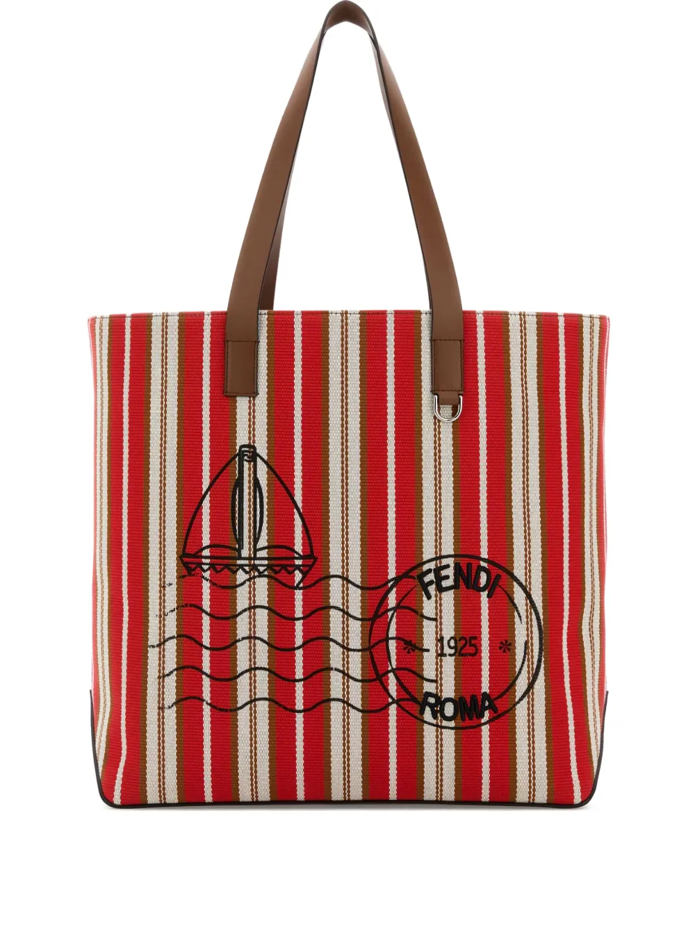 FENDI medium striped postage-stamp tote bag Rood