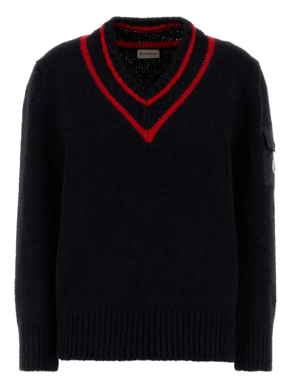 Moncler V-neck Patch-pocket Jumper in Black