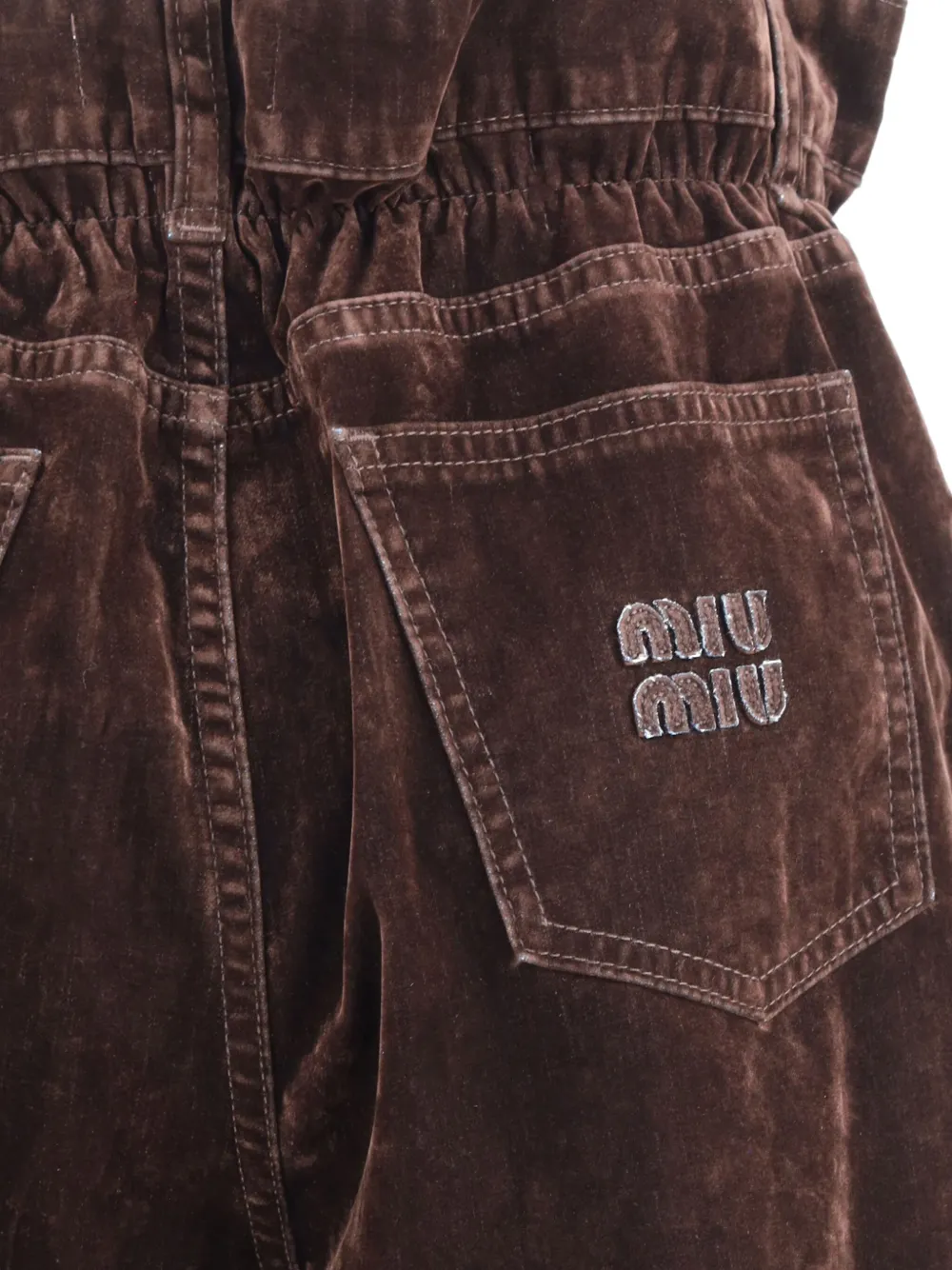 Miu Fluwelen broek met elastische taille Bruin