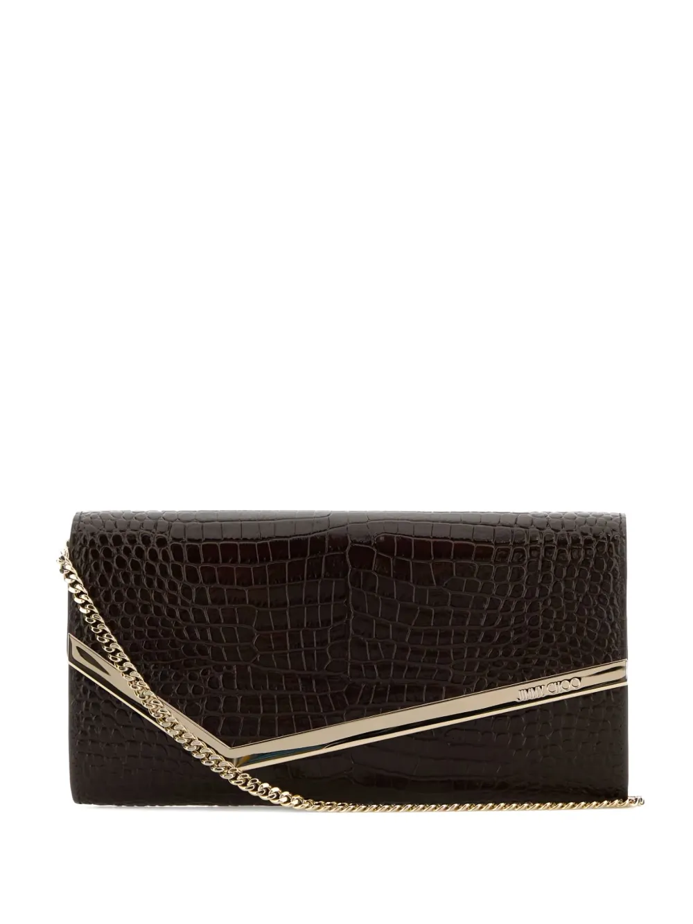 Jimmy Choo Emmie crocodile-effect chain clutch bag Bruin