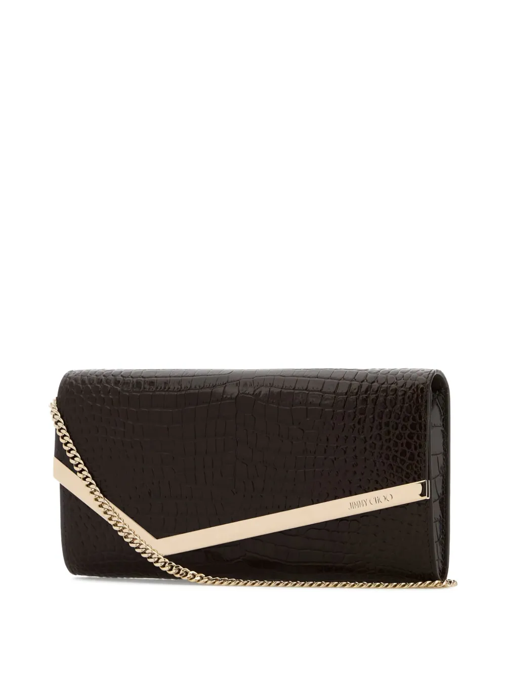 Jimmy Choo Emmie crocodile-effect chain clutch bag Bruin