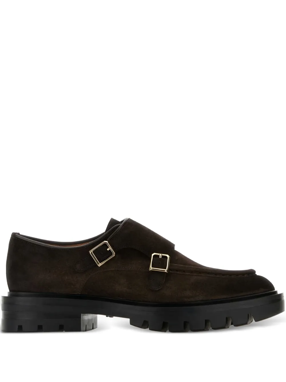 Santoni double-buckle suede monk shoes Brown