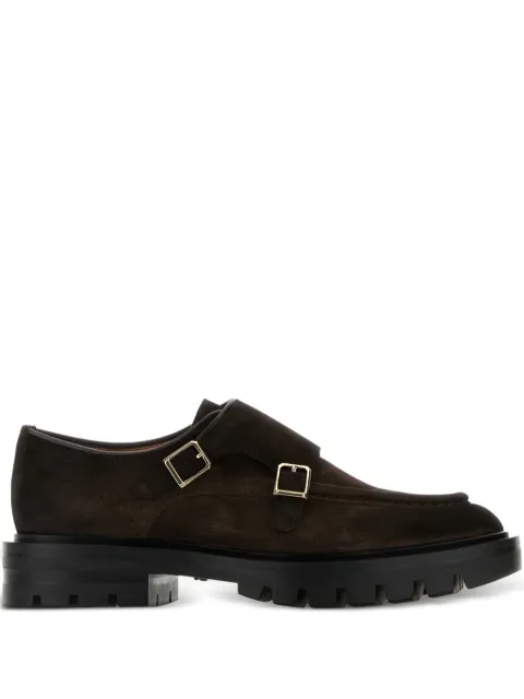 Santoni double-buckle suede monk shoes