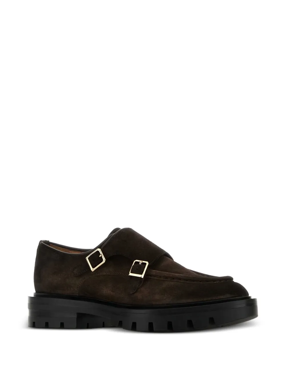 Santoni double-buckle suede monk shoes Brown