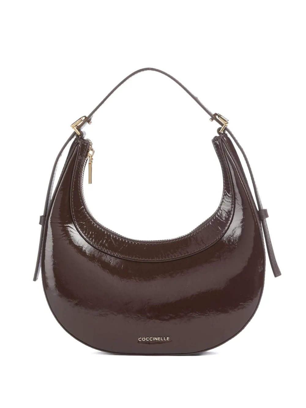 Coccinelle logo-plaque patent-leather shoulder bag | Brown | Image 1