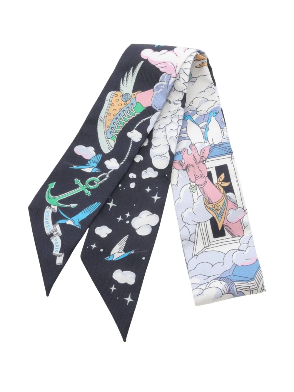 Hermès Pre-Owned 2023 clouds animals silk scarf | Black | Image 1