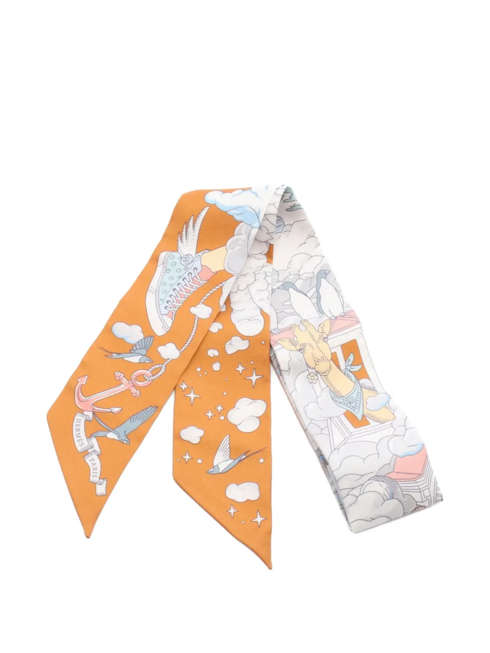 Hermès Pre-Owned 2020s Sur Mon Nuage ツイリー シルクスカーフ - オレンジ Hermès Pre-Owned 2020s Sur Mon Nuage ツイリー シルクスカーフ - オレンジ