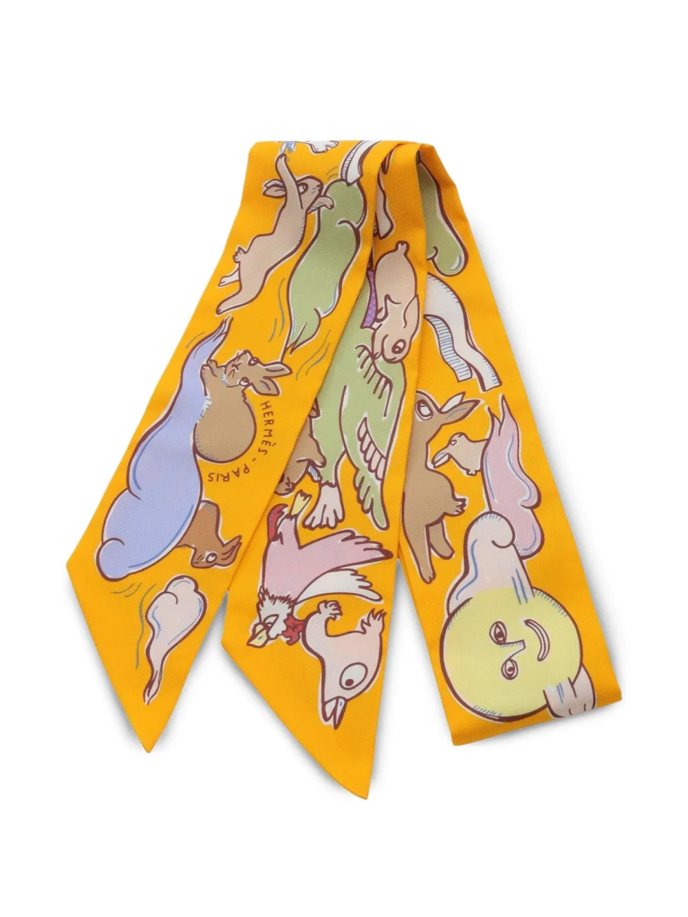 Hermès Pre-Owned 2020s Mille et Un Lapins silk scarf | Yellow | Image 1