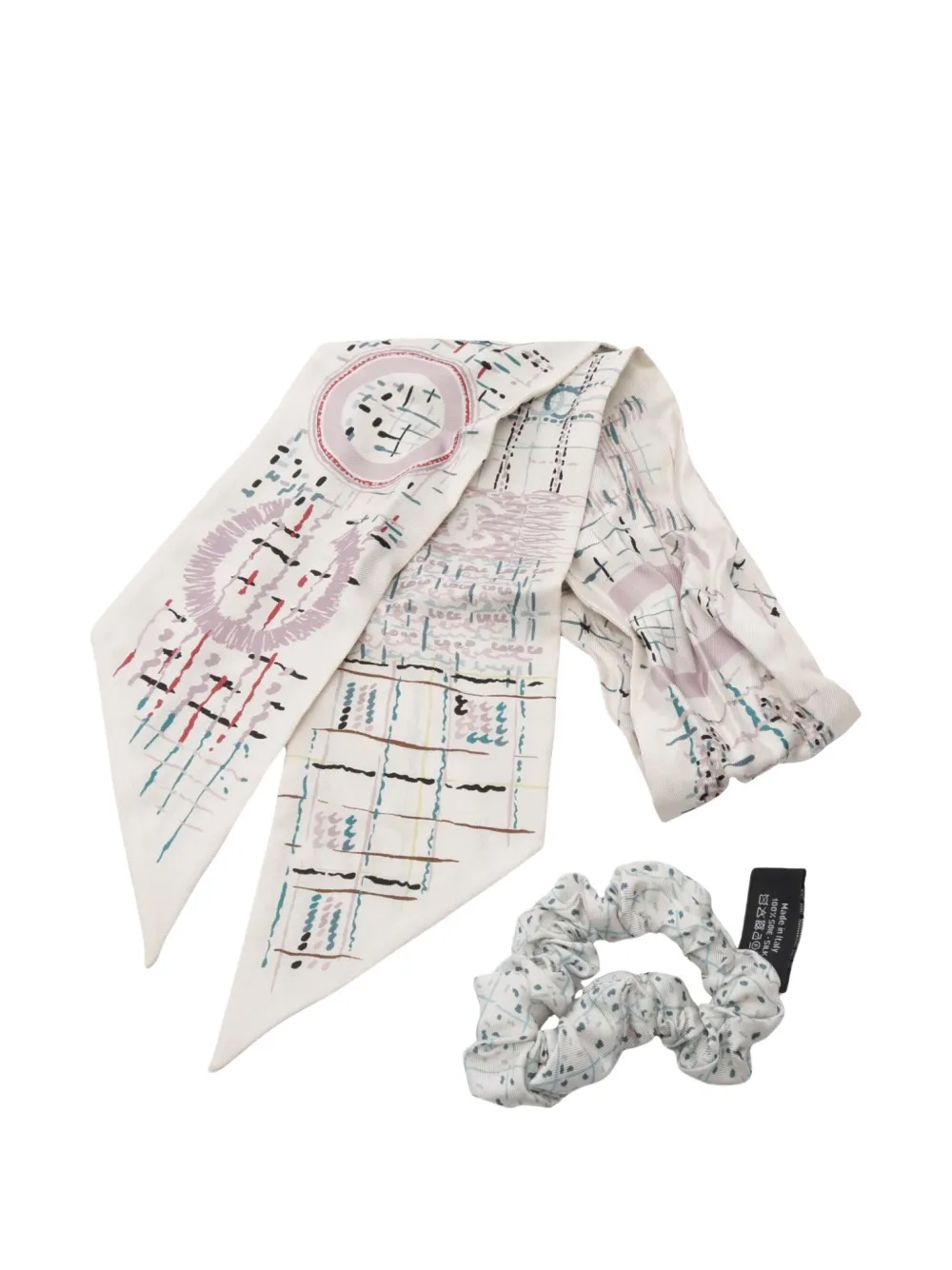 Pre-owned Chanel 1986-1988 Coco Mark Silk Scrunchie And Scarf Set