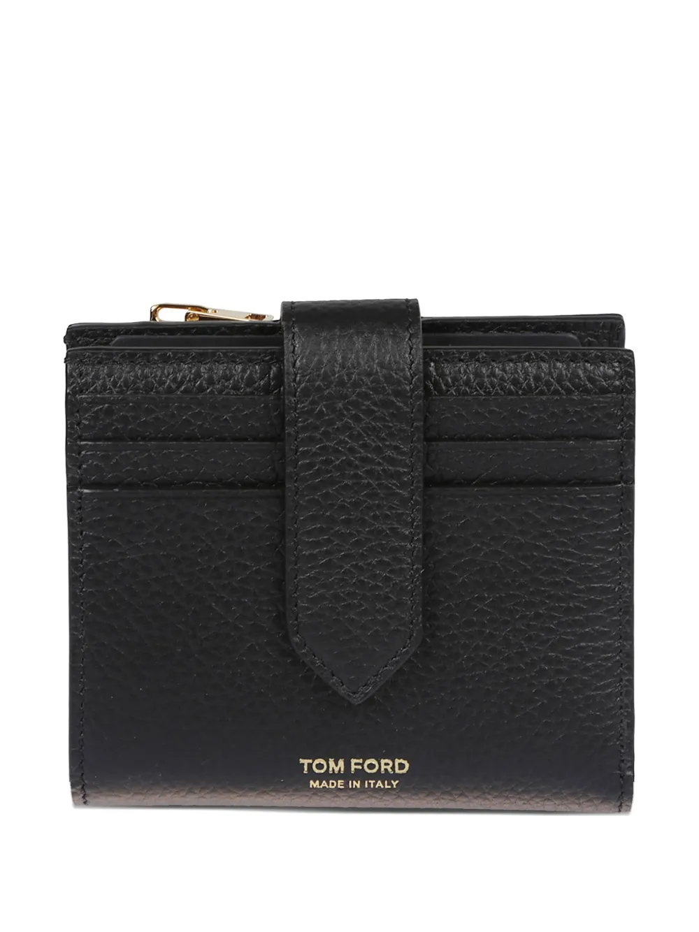 Tom Ford Compact Black Soft Grain Leather Wallet With Secure Snap Closure In Black