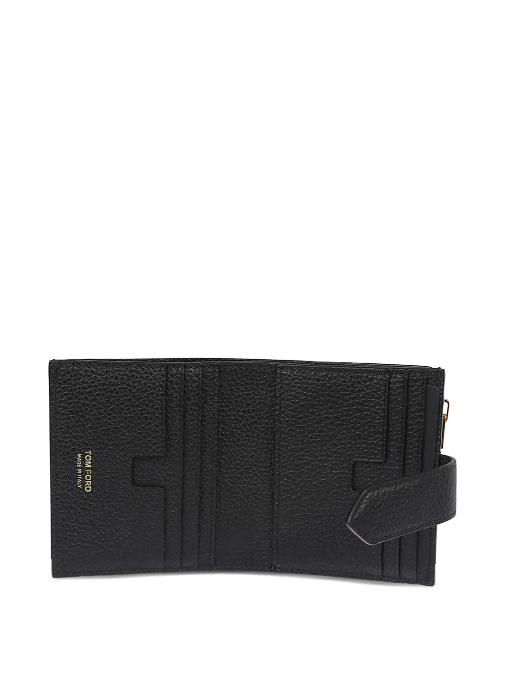 Tom Ford Compact Black Soft Grain Leather Wallet With Secure Snap Closure In Black