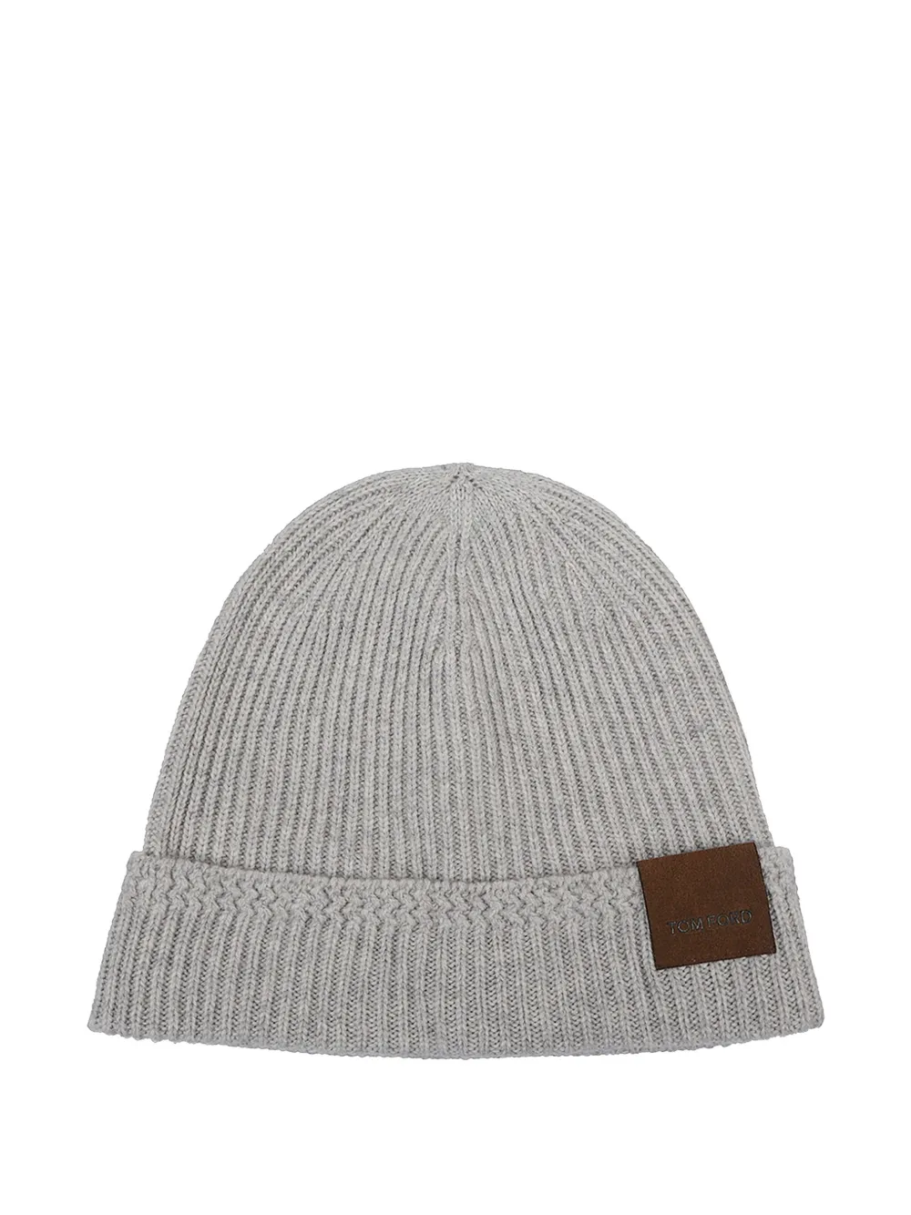 Tom Ford Light Grey Cashmere Hat With Ribbed Texture And Leather Patch In Gray