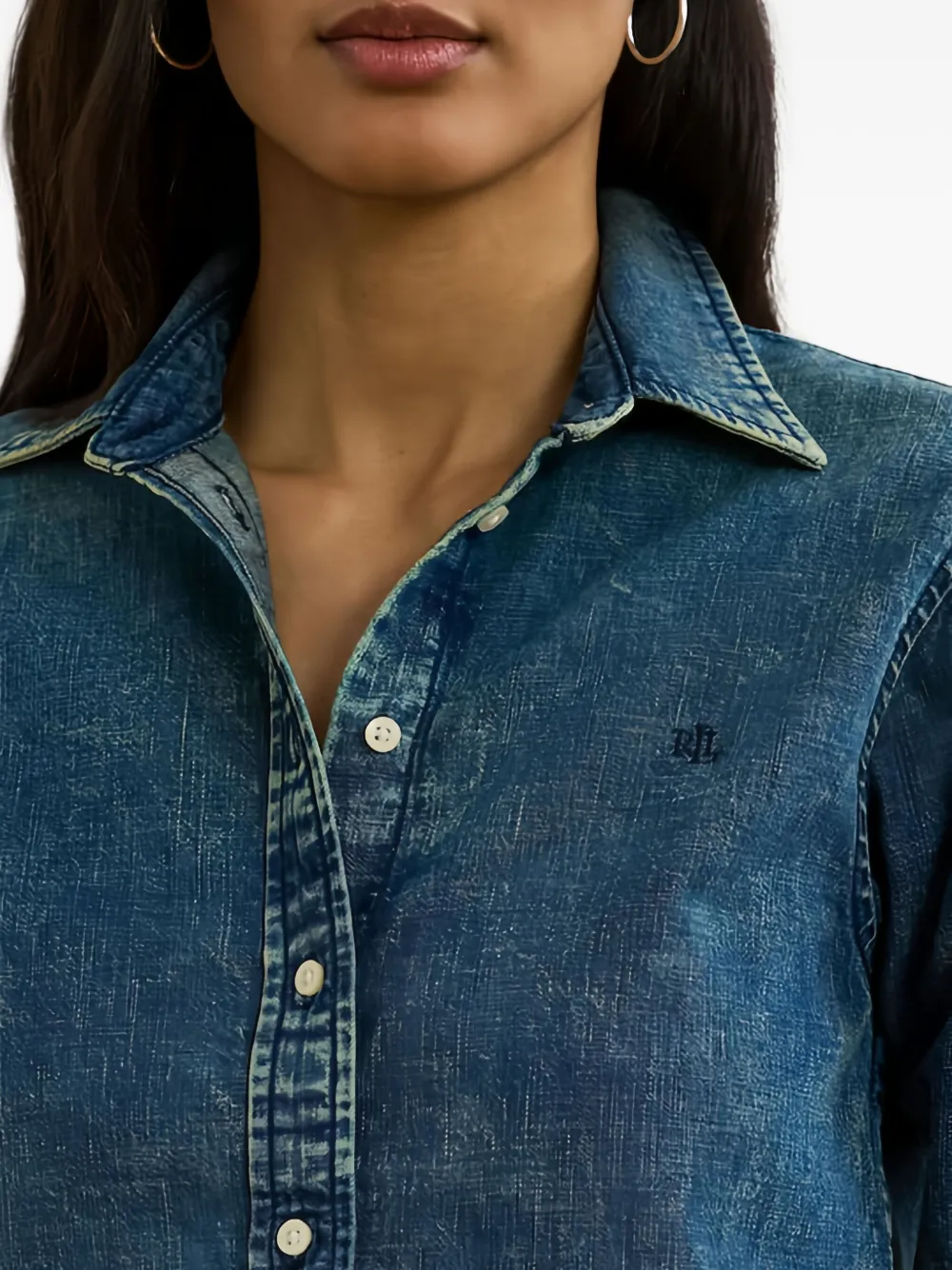 Lauren Ralph Lauren Denim blouse met borduurwerk Blauw