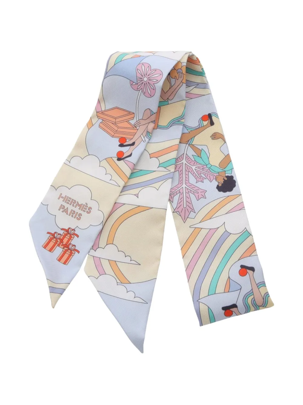 Hermès Pre-Owned 2020s twilly CARRES VOLANTS ribbon silk scarf | Blue | Image 1