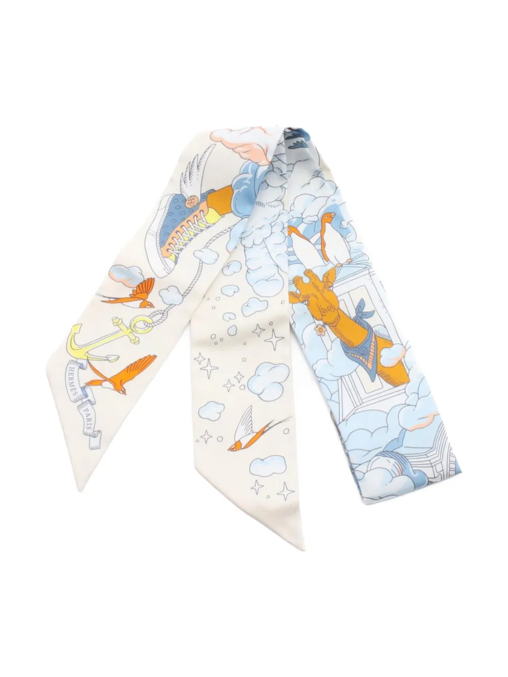 Hermès Pre-Owned 2020s ツイリー リボンスカーフ - ホワイト Hermès Pre-Owned 2020s ツイリー リボンスカーフ - ホワイト
