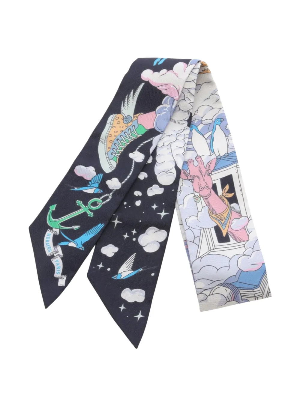 Hermès Pre-Owned 2020s Sur Mon Nuage ツイリースカーフ - ブラック Hermès Pre-Owned 2020s Sur Mon Nuage ツイリースカーフ - ブラック