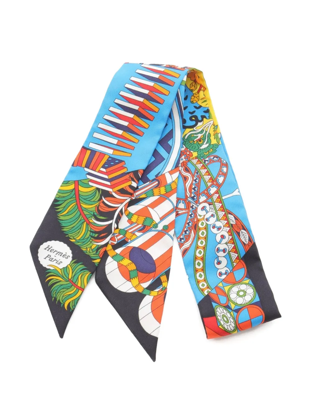 Hermès Pre-Owned 2020s Twilly Autocollant De l'Ombrelle aux Duels ribbon scarf | Black | Image 1