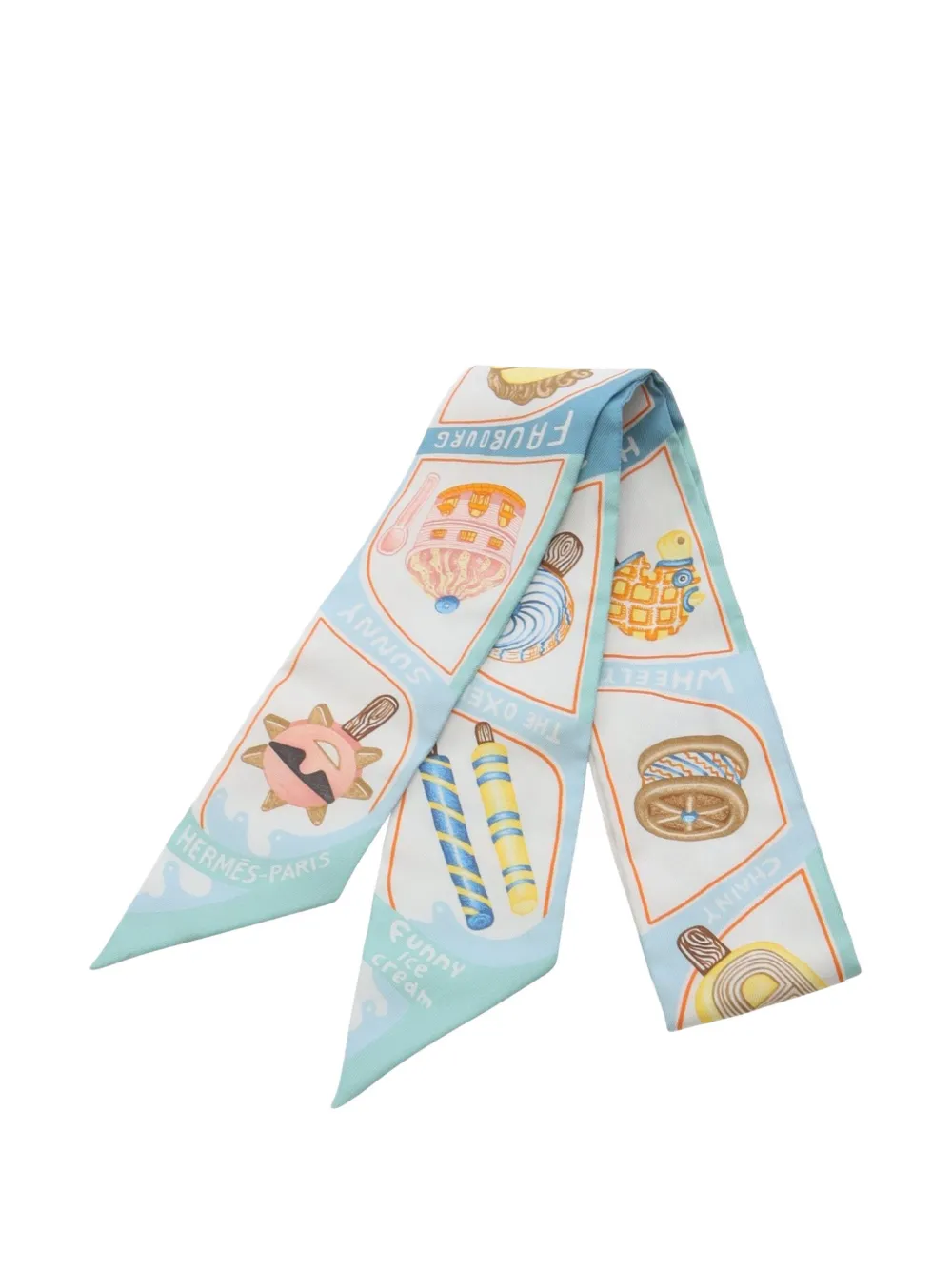 Hermès Pre-Owned 2010s FUNNY ICE CREAM ribbon silk scarf | Blue | Image 1