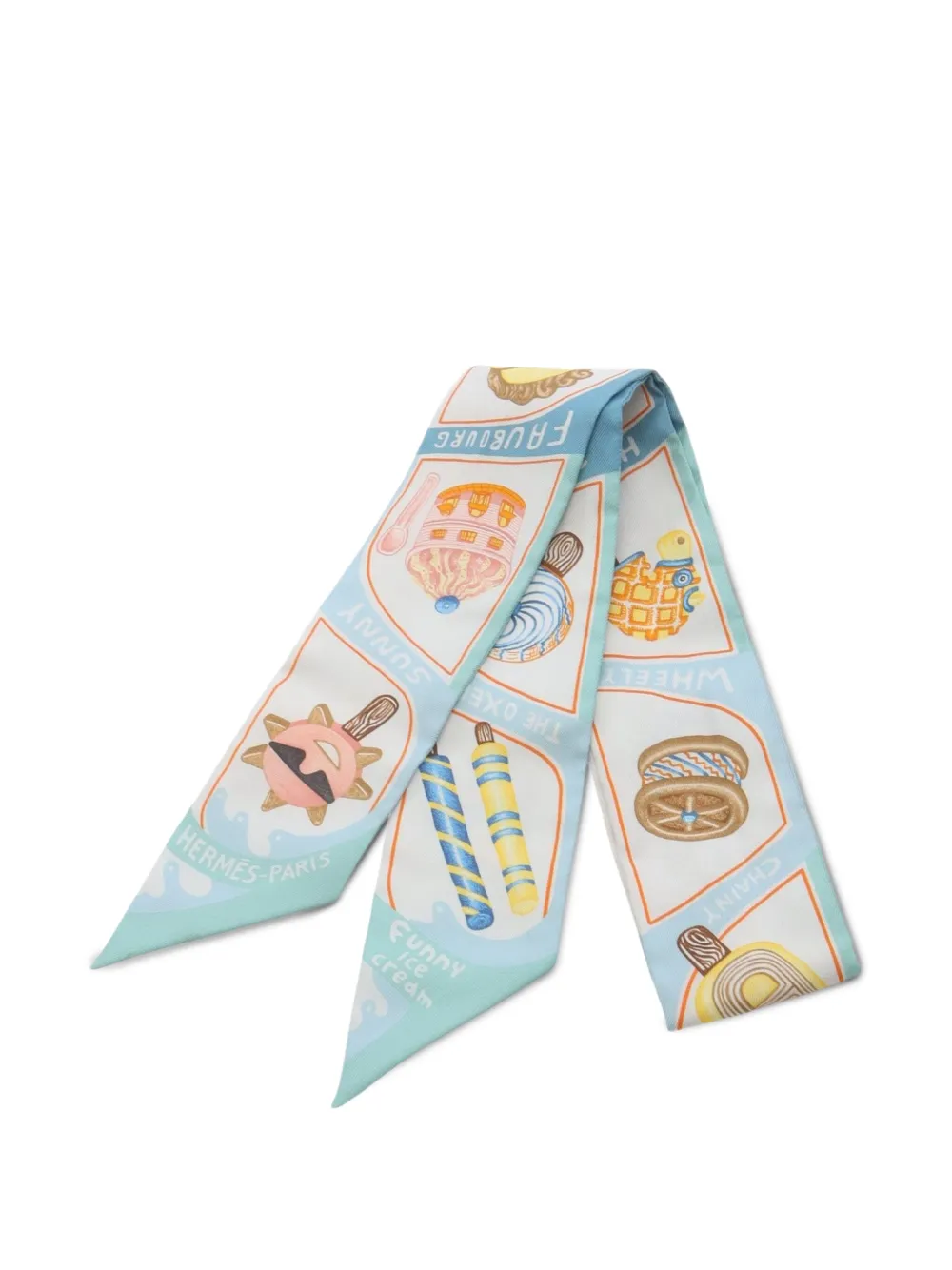 Hermès Pre-Owned 2010s FUNNY ICE CREAM ribbon silk scarf - ブルー Hermès Pre-Owned 2010s FUNNY ICE CREAM ribbon silk scarf - ブルー