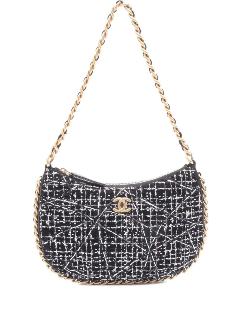 Pre-owned Chanel 2021 Tweed Shoulder Bag In Black